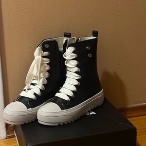 Fashion Nova Black and White Lace-Up Boots